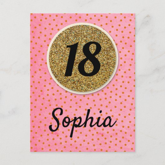 18e - Birthday wenst roze glitter card girl Briefkaart (Voorkant)