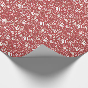 18e Birthday Wrapping Paper met rode witte cijfers Cadeaupapier