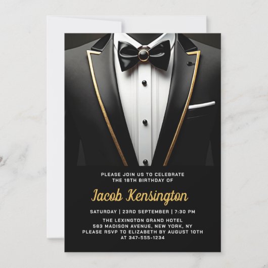 18e Black and Gold Tuxedo verjaardagsevenement Kaart (Voorkant)