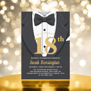 18e Black and Gold Tuxedo verjaardagsevenement Kaart