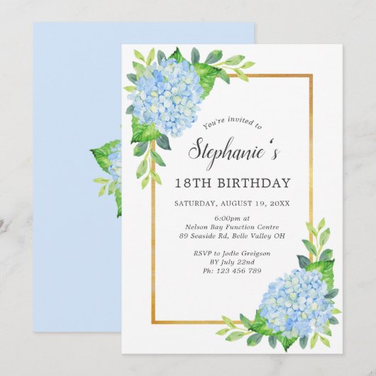 18e Blauwe Hydrangea Grens Verjaardag Kaart (Voorkant / Achterkant)