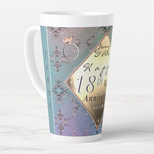 18e bruiloft Jubileum Acquamarine Latte Mok (Linkerhoek)