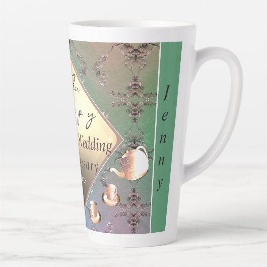 18e bruiloft Jubileum Acquamarine Latte Mok (Rechts)