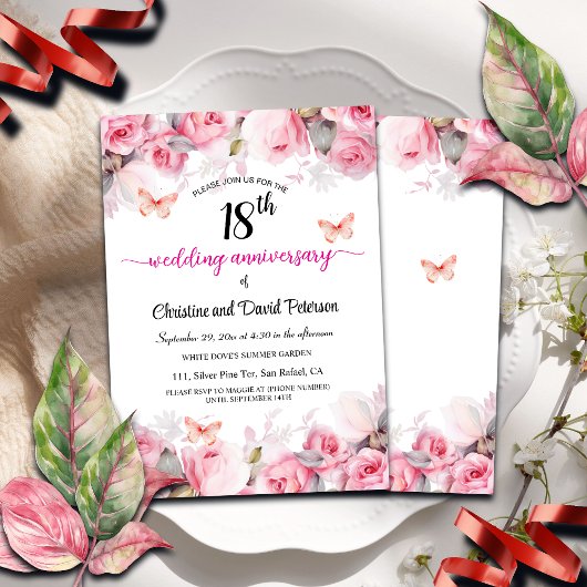 18e bruiloft Jubileum Elegante Blush Rozen Kaart