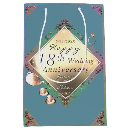 18e bruiloft Jubileum Gift Bag Medium Cadeauzakje (Voorkant)