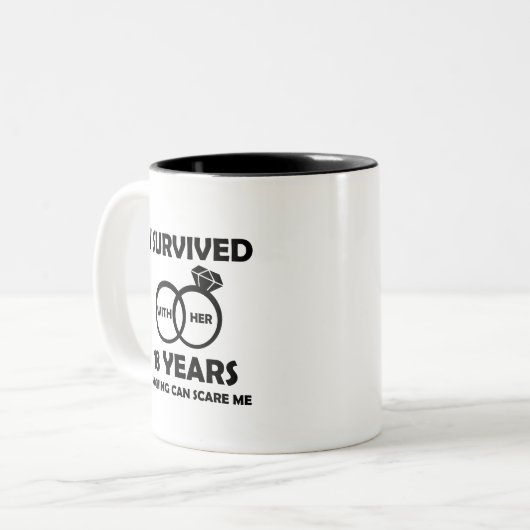 18e bruiloft Jubileum hem grappige citaten overlee Tweekleurige Koffiemok (Voorkant links)