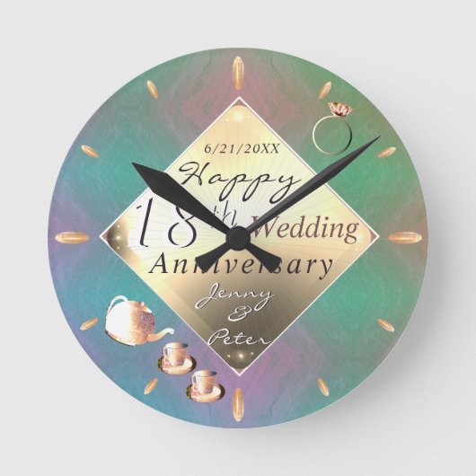 18e bruiloft Jubileum Kattenoog Porselein Ronde Klok (Voorkant)