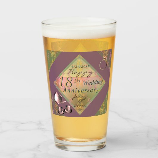 18e bruiloft Jubileum Porselein Graphics Glas (Achterkant gevuld)