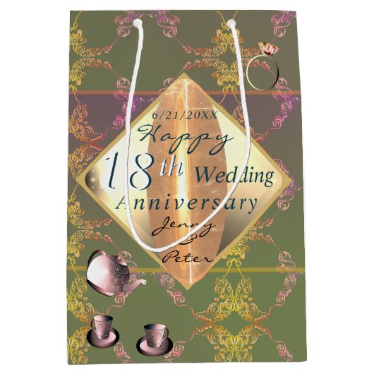 18e bruiloft Jubileum Porselein Kattenoog Med Medium Cadeauzakje (Voorkant)