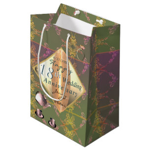 18e bruiloft Jubileum Porselein Kattenoog Med Medium Cadeauzakje