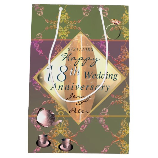 18e bruiloft Jubileum Porselein Kattenoog Med Medium Cadeauzakje (Achterkant)