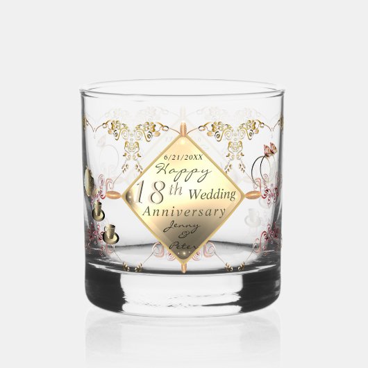 18e Cat's Eye Bruiloft Jubileum Drinkware Set Whisky Glas (Achterkant)