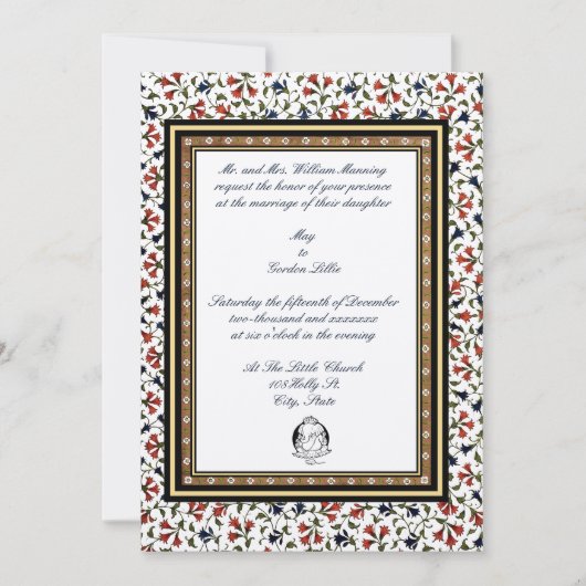 18e eeuw Elegant Indiaas Floral Wedding Kaart (Voorkant)