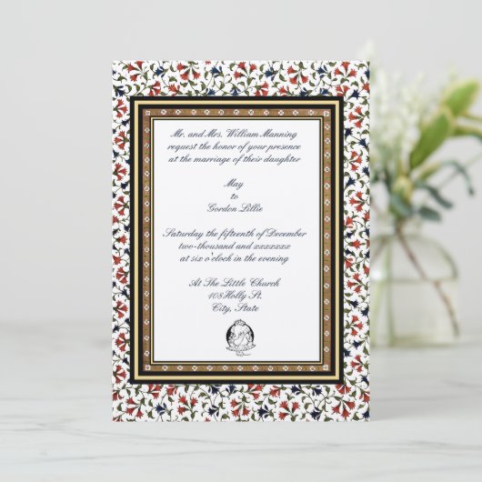  18e eeuw Elegant Indiaas Floral Wedding Kaart (Staand voorkant)