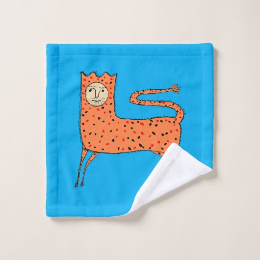 18e eeuw Engelse Primitieve Leeuw Bad Handdoek (Wasdoekje)