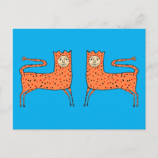 18e eeuw Engelse Primitieve Leeuw Briefkaart (Voorkant)