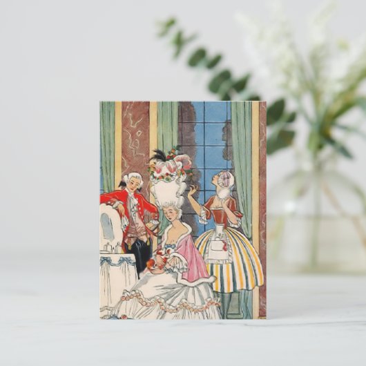 18e eeuw Franse Mode door George Barbier Briefkaart (Staand voorkant)