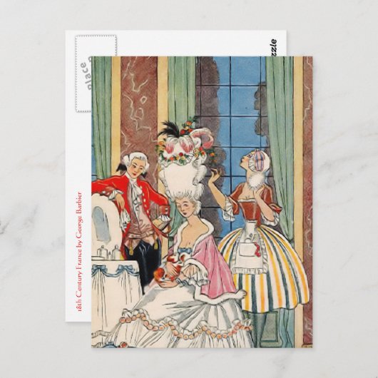 18e eeuw Franse Mode door George Barbier Briefkaart (Voorkant / Achterkant)