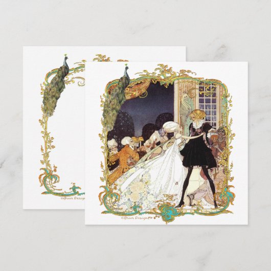 18e eeuw Storybook Ball & Peacock Invitations Kaart (Voorkant / Achterkant)