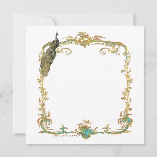 18e eeuw Storybook Ball & Peacock Invitations Kaart (Achterkant)