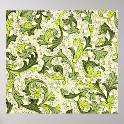 18e-eeuws: Bloemen Antieke behang. Poster (Voorkant)