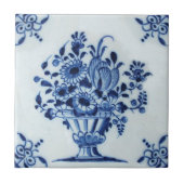 18e-eeuws Nederlands Delfts Bloemenarrangement Rep Tegeltje (Voorkant)