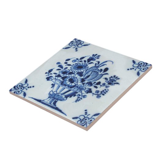 18e-eeuws Nederlands Delfts Bloemenarrangement Rep Tegeltje (Zijkant)