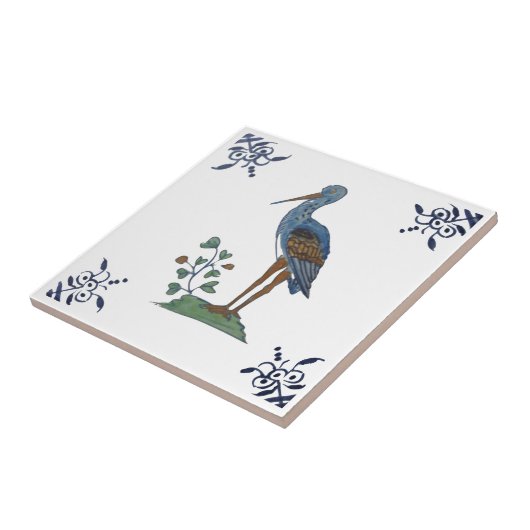 18e-eeuwse Delftse reiger? op witte keramische Teg Tegeltje (Zijkant)