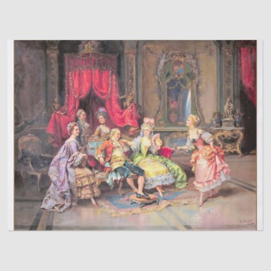  18e-eeuwse Elegante partij decoupage Tissuepapier (Voorkant)