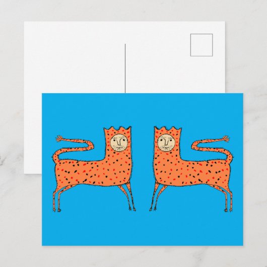 18e-eeuwse Engelse primitieve leeuw Briefkaart (Voorkant / Achterkant)