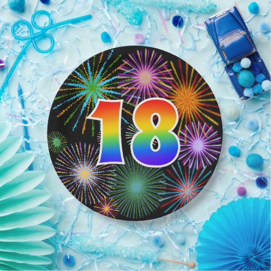 18e evenement - leuk, kleurrijk, vet, regenboog 18 papieren bordje (Feest)