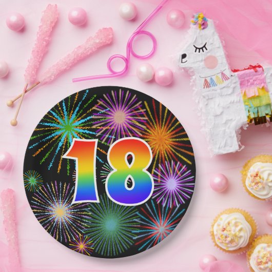 18e evenement - leuk, kleurrijk, vet, regenboog 18 papieren bordje (Feest)