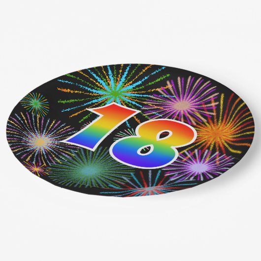 18e evenement - leuk, kleurrijk, vet, regenboog 18 papieren bordje (Gekanteld)