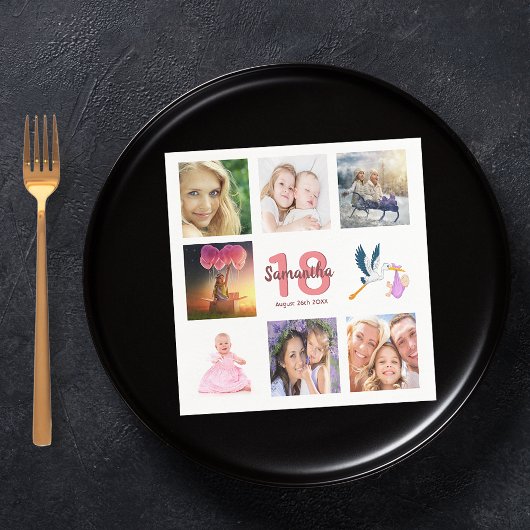 18e foto-collage van verjaardagsfeestjes servet