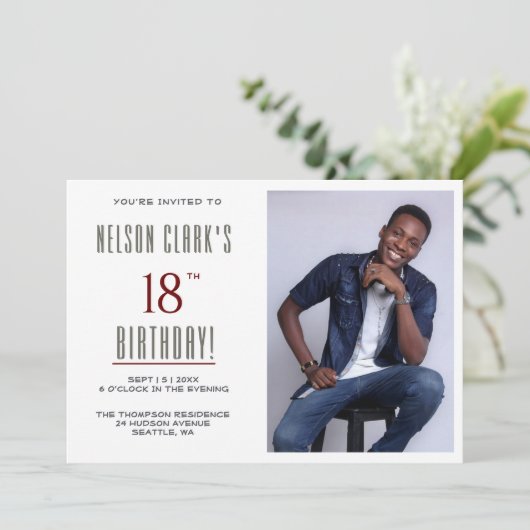 18e foto verjaardagsfeestje kaart (Staand voorkant)