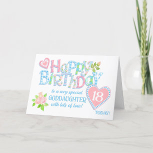 18e geboortedag van Goddochter Rozen hartkaart Feestdagen Kaart