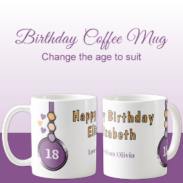 18e gelukkige verjaardagsnaam paarse sinaasappel koffiemok