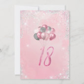 18e Glitter Verjaardag Roze & Zilveren Ballonnen Kaart (Achterkant)