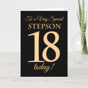18e Gold-effect op Black voor Stepson Birthday Kaart