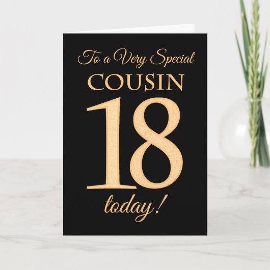 18e Gold-effect op zwart voor Cousin Birthday Kaart (Voorkant)