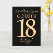 18e Gold-effect op zwart voor Cousin Birthday Kaart (Gele Bloem)