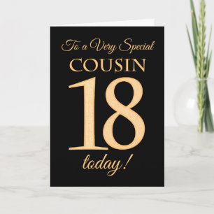 18e Gold-effect op zwart voor Cousin Birthday Kaart