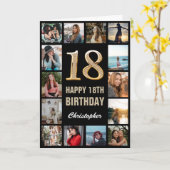 18e Happy Birthday Black en Gold Photo Collage Kaart (Gele Bloem)