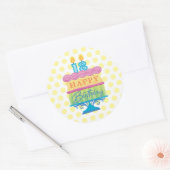 18e Happy Birthday Cake Yellow Stippen Ronde Sticker (Envelop)