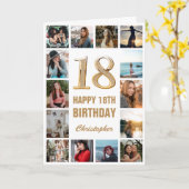 18e Happy Birthday Gold en White Photo Collage Kaart (Gele Bloem)