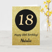 18e Happy Birthday Zwart en Goud Glitter Kaart (Gele Bloem)