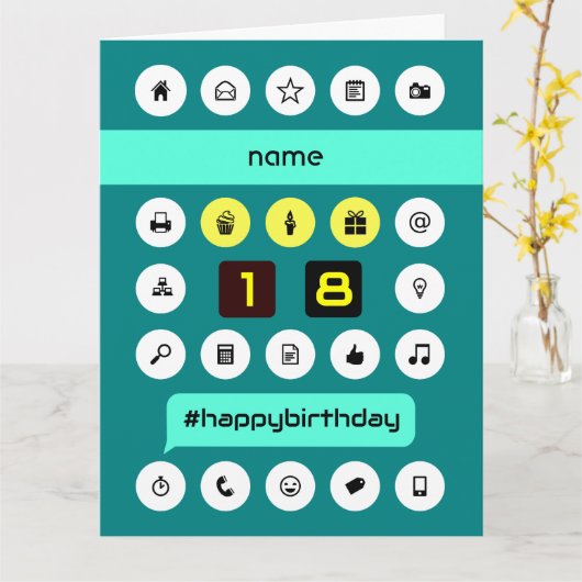 18e Hashtag Computing Verjaardag Naam toevoegen Gr Kaart (Gele Bloem)
