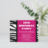 18e Hot Pink Zebra Uitnodigingen (Staand voorkant)