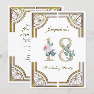 18e jaar Elegant Gold Birthday Party Invitation Kaart