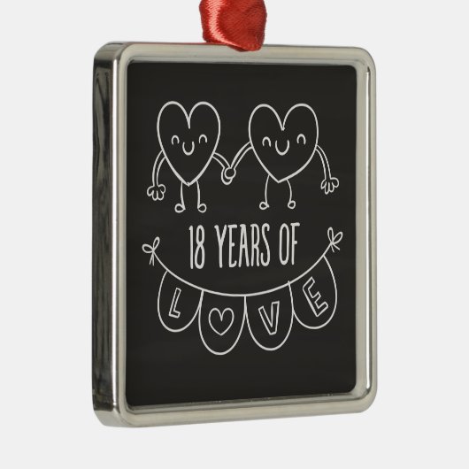 18e Jubileum Gift Chalk Hearts Metalen Ornament (Rechts)